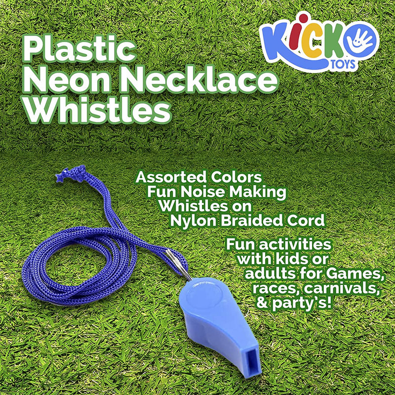 Kicko Plastic Neon Necklace Whistles - 12 Pack Assorted Colors Fun Noise Making Whistles