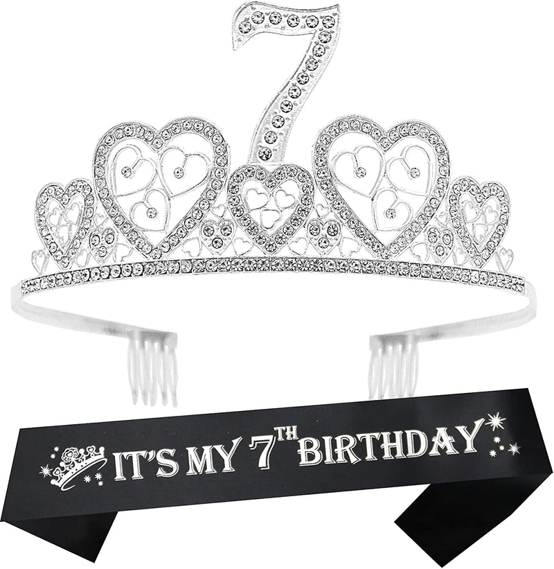 7th Birthday Gifts for Girl, 7th Birthday Tiara and Sash, 7th Birthday Decorations