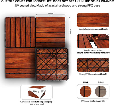 Acacia Wood Outdoor Flooring Interlocking Deck Tiles Patio Flooring Outdoor Waterproof