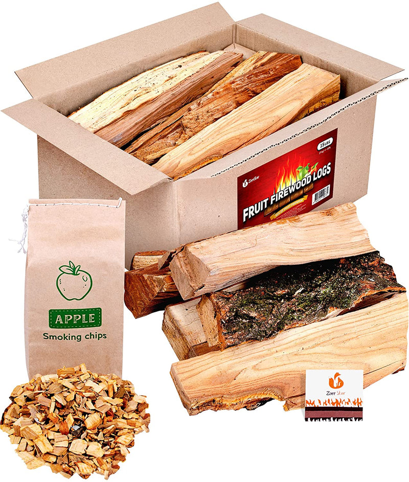 Bbq Cooking Firewood Logs 15 Lb - Apple (Fruit Mix) Fire Wood And Chips - Box Of Fire