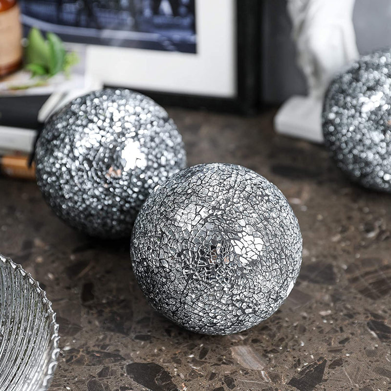 Decorative Balls Set of 3 Glass Mosaic Sphere Dia 5" (White