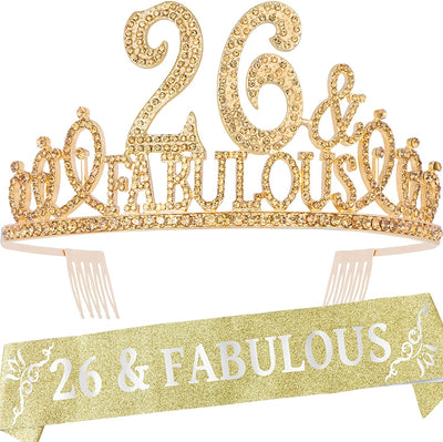 26th Birthday Gifts for Women, 26th Birthday Crown and Sash for Women, 26th Birthday