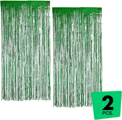 Kicko 2 Pack 3 x 8 Feet Green Foil Fringed - for Door, Window, Curtain, Wall Decoration
