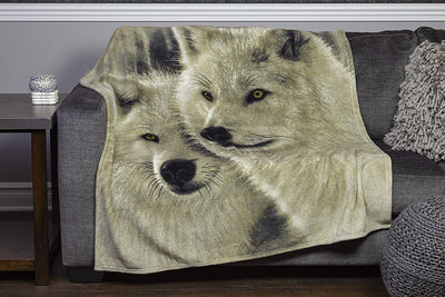 Fleece Throw Blanket by Collin Bogle (Sunlit Soulmates Wolves