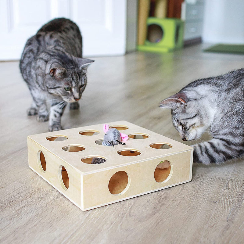 Interactive cat toys/fuming box with game balls play mouse wooden toys
