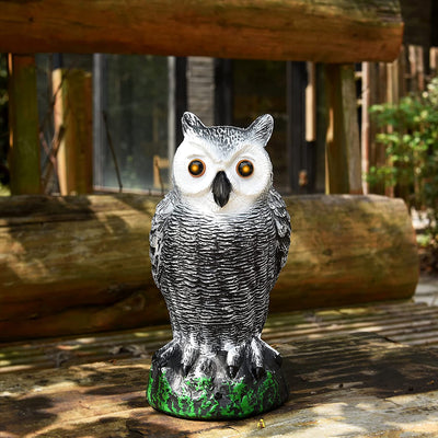 Bird Blinder Horned Fake Owl with Flashing Eyes, Frightening Sound and Motion Detector