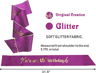 19th Birthday Gifts for Girls, 19th Birthday Tiara and Sash, 19th Birthday Decorations