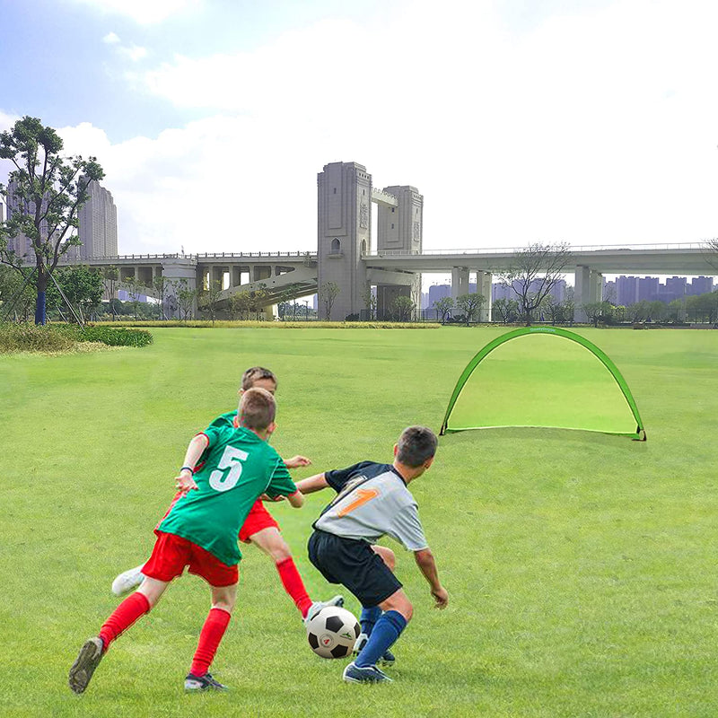 SteadyDoggie Soccer Goal Bundle 3pc (4 Foot) - Pop Up Football Nets Qty 2 - Nylon Wound