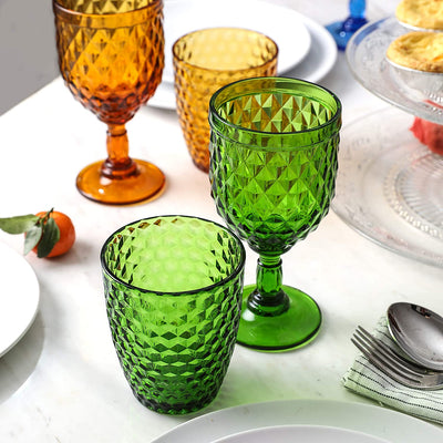 Vintage Style Colored Glass Water Goblet Set Of 4 Multi Colors Drinking Glasses (11 Oz)