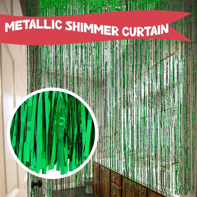 Kicko 2 Pack 3 x 8 Feet Green Foil Fringed - for Door, Window, Curtain, Wall Decoration