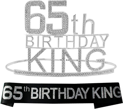 65th Birthday Gifts for Men, 65th Birthday King Crown, 65th Birthday King Sash, 65th