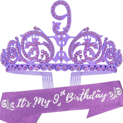 9th Birthday, 9th Birthday Gifts for Girls, 9th Birthday Tiara and Sash, 9th Birthday