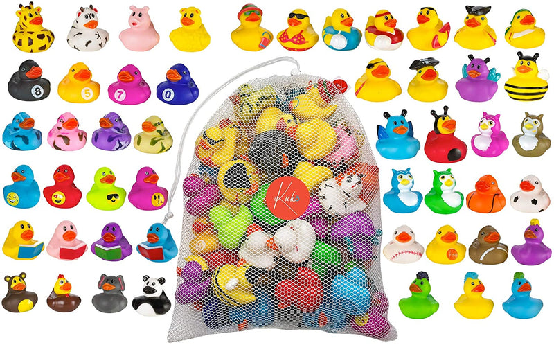 Kicko Assorted Rubber Ducks With Mesh Bag - 50 Ducklings, 2 Inch - For Kids, Sensory