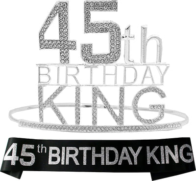 45th Birthday King Crown, 45th Birthday Gifts for Men, 45th Birthday King Sash, 45th