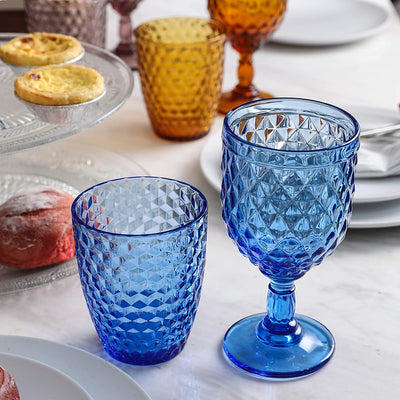 Vintage Style Colored Glass Water Goblet Set Of 4 Multi Colors Drinking Glasses (11 Oz)