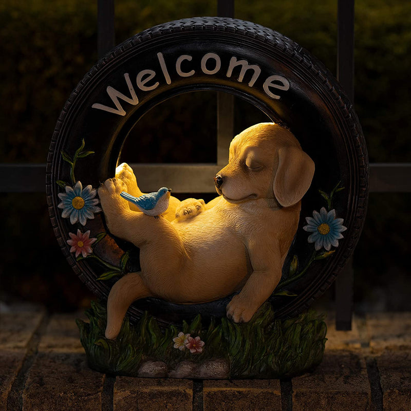 Vp Home Chillaxing Welcome Puppy Dog Solar Powered Led Outdoor Decor Garden Light