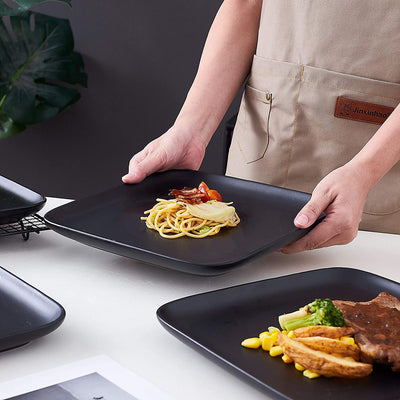 10 Inch Set Of 4, Heavy Duty Ceramic Dinner Plates, Elegant Matte Square Serving Dinner