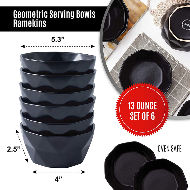 Bake And Serve 6-Pack Geometric Matte 13 Oz Oven Safe Ceramic Cereal Dessert Bowls