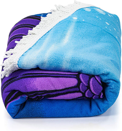 Microfiber Round Large Plush Beach Towel Blanket, 60" D with Fringe (Mandala Turtle