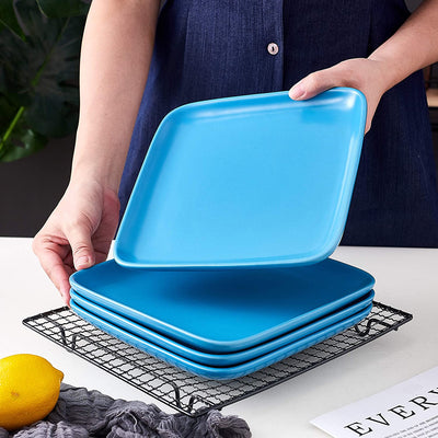 Bruntmor 8-Inch Set of 4, Heavy Duty Ceramic Dinner Plates, Elegant Matte Square Serving