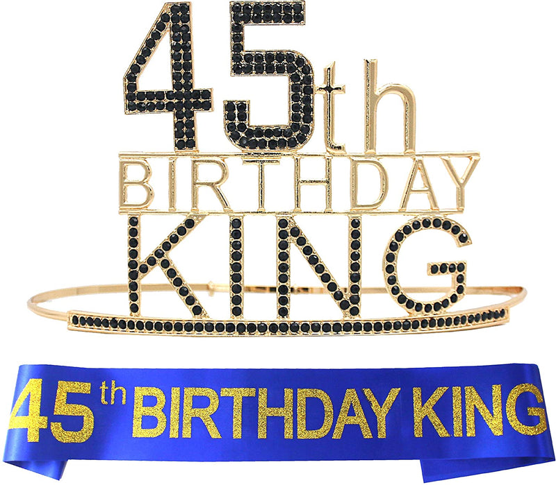 45th Birthday Gifts for Men, 45th Birthday King Crown, 45th Birthday King Sash, 45th