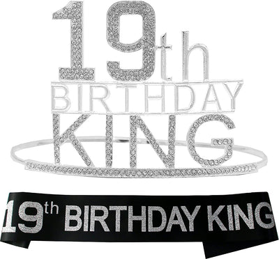 19th Birthday King Crown, 19th Birthday Gifts for Boy, 19th Birthday King Sash, 19th