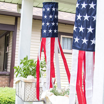 40 Inch American Flag Windsock (Set Of 2) - Outdoor Hanging 4Th Of July Decorations