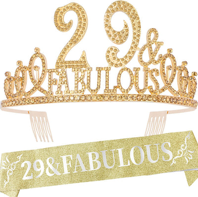 29th Birthday Gifts for Women, 29th Birthday Crown and Sash for Women, 29th Birthday