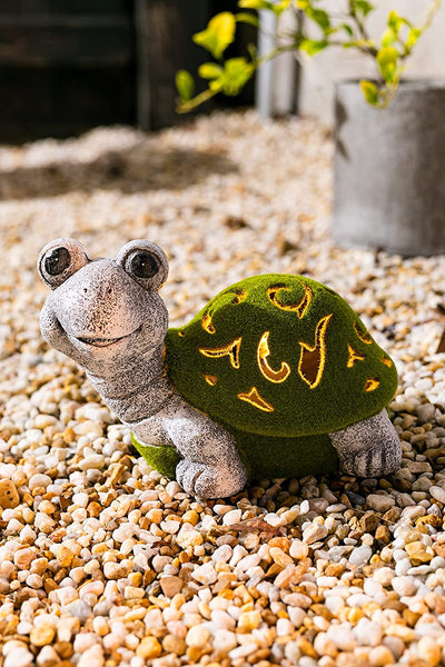 VP Home Lazy Turtle with Flocked Shell Solar Powered LED Outdoor Decor Garden