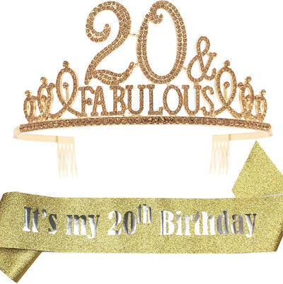 20th Birthday Gifts for Girls, 20th Birthday Tiara and Sash, 20th Birthday Decorations