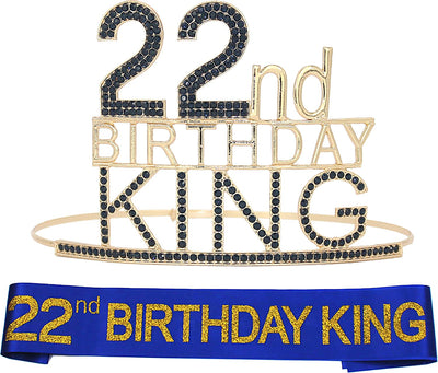 22nd Birthday Gifts for Men, 22nd Birthday King Crown, 22nd Birthday King Sash, 22nd