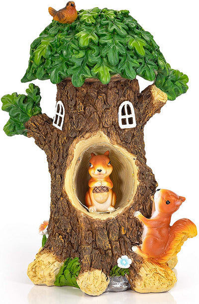 VP Home Nutty Squirrels Treehouse Solar Powered LED Outdoor Decor Garden