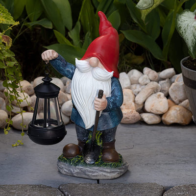 Vp Home Earnest Garden Gnome With Lantern Solar Powered Led Outdoor Decor Light (Red Hat)