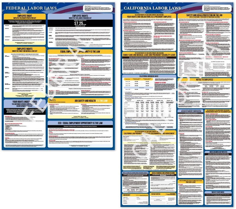 2021 California Labor Law Poster - State, Federal, Osha Compliant. 2 Extra Large All-in