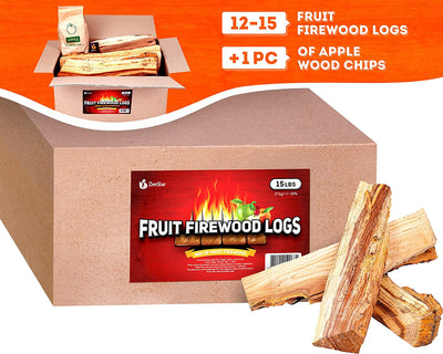 Bbq Cooking Firewood Logs 15 Lb - Apple (Fruit Mix) Fire Wood And Chips - Box Of Fire