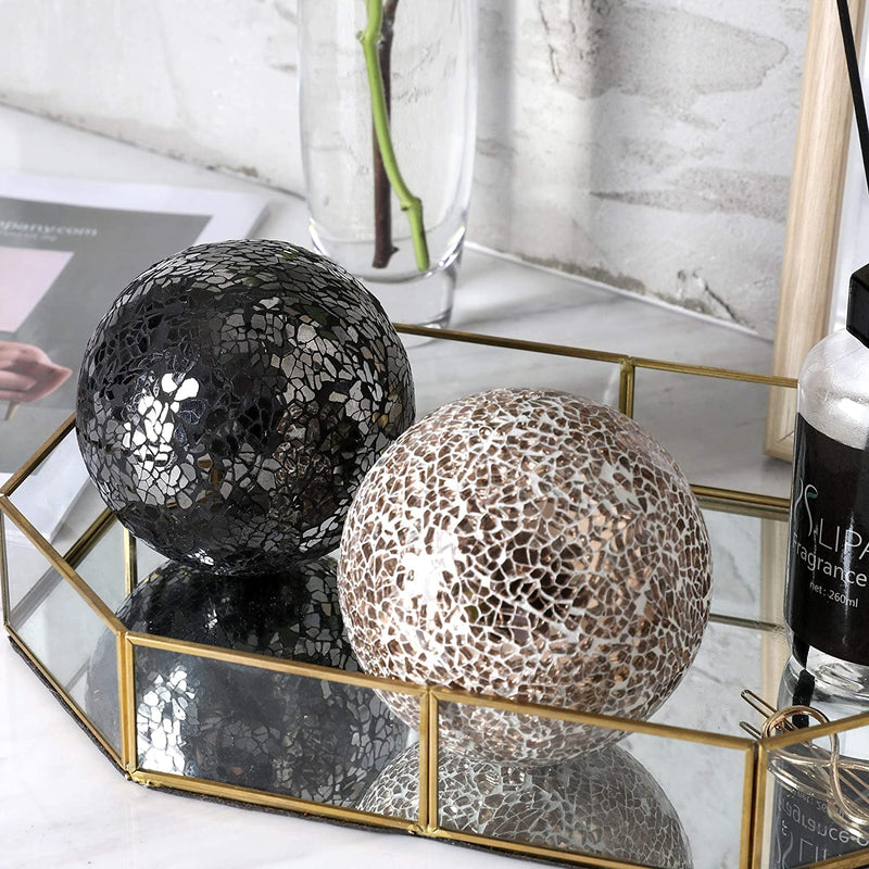 WHOLE HOUSEWARES | Decorative Balls | Set of 3 Glass Mosaic Orbs for Bowls | 4" Diameter