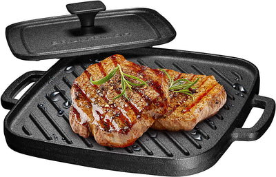 2In1 Pre-Seasoned Square Cast Iron Reversible Griddle Grill Pan Cookware For Single Burn