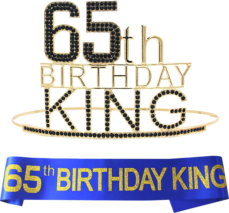 65th Birthday Gifts for Men, 65th Birthday King Crown, 65th Birthday King Sash, 65th