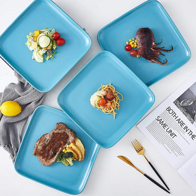Bruntmor 8-Inch Set of 4, Heavy Duty Ceramic Dinner Plates, Elegant Matte Square Serving