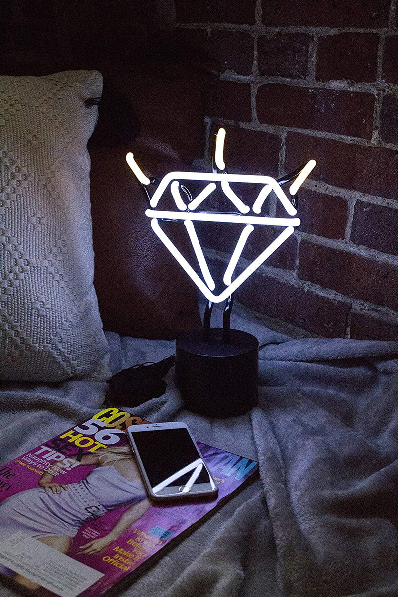 Amped & Co Diamond Bling Neon Desk Light and Room Decor, Real Neon, White and Yellow