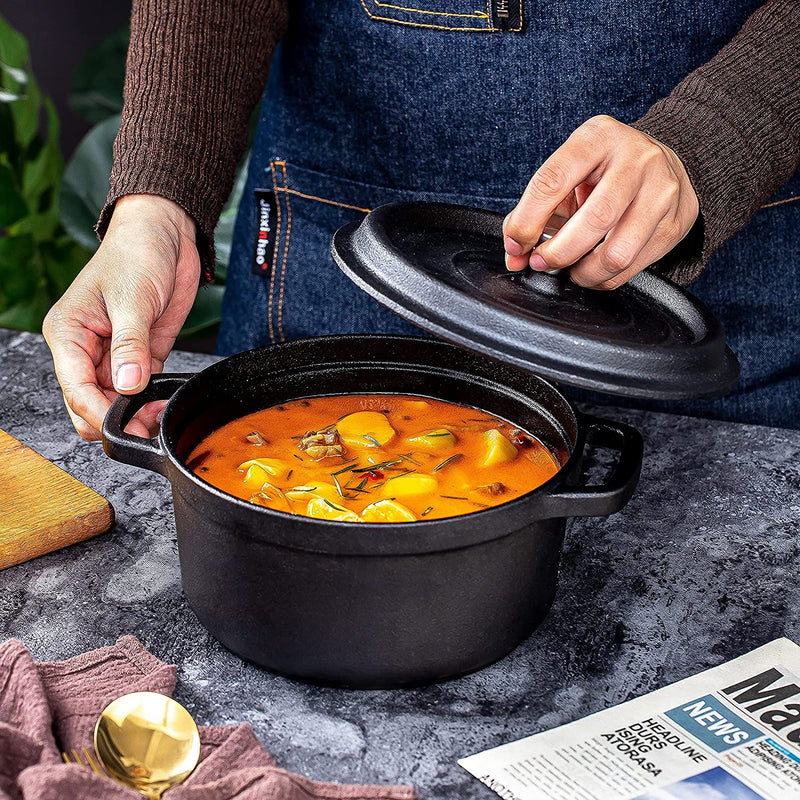 Pre-Seasoned Cast Iron Dutch Oven Pot, for Cooking, Basting, or Bread Baking - Lid