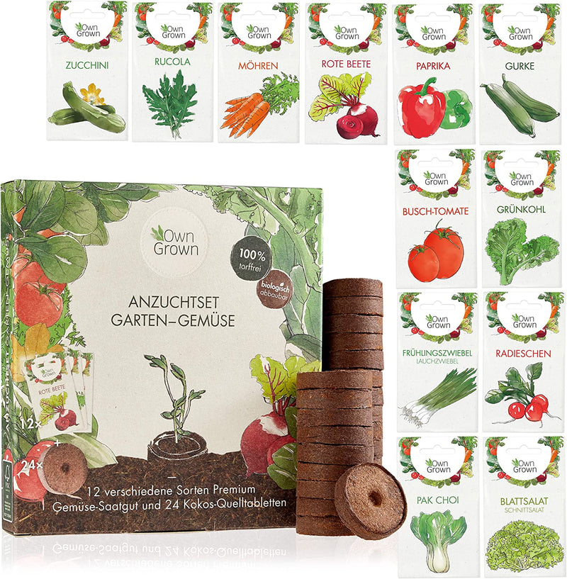 Vegetables growing sets of vegetables seed set with 12 varieties and 24 coconut source tablets