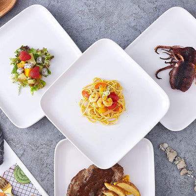 10 Inch Set Of 4, Heavy Duty Ceramic Dinner Plates, Elegant Matte Square Serving Dinner